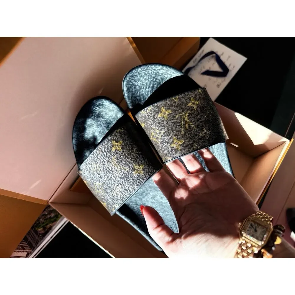 Louis Vuitton Waterfront Mule Monogram Canvas Black Slides Sandals Mens 7.5 W 10